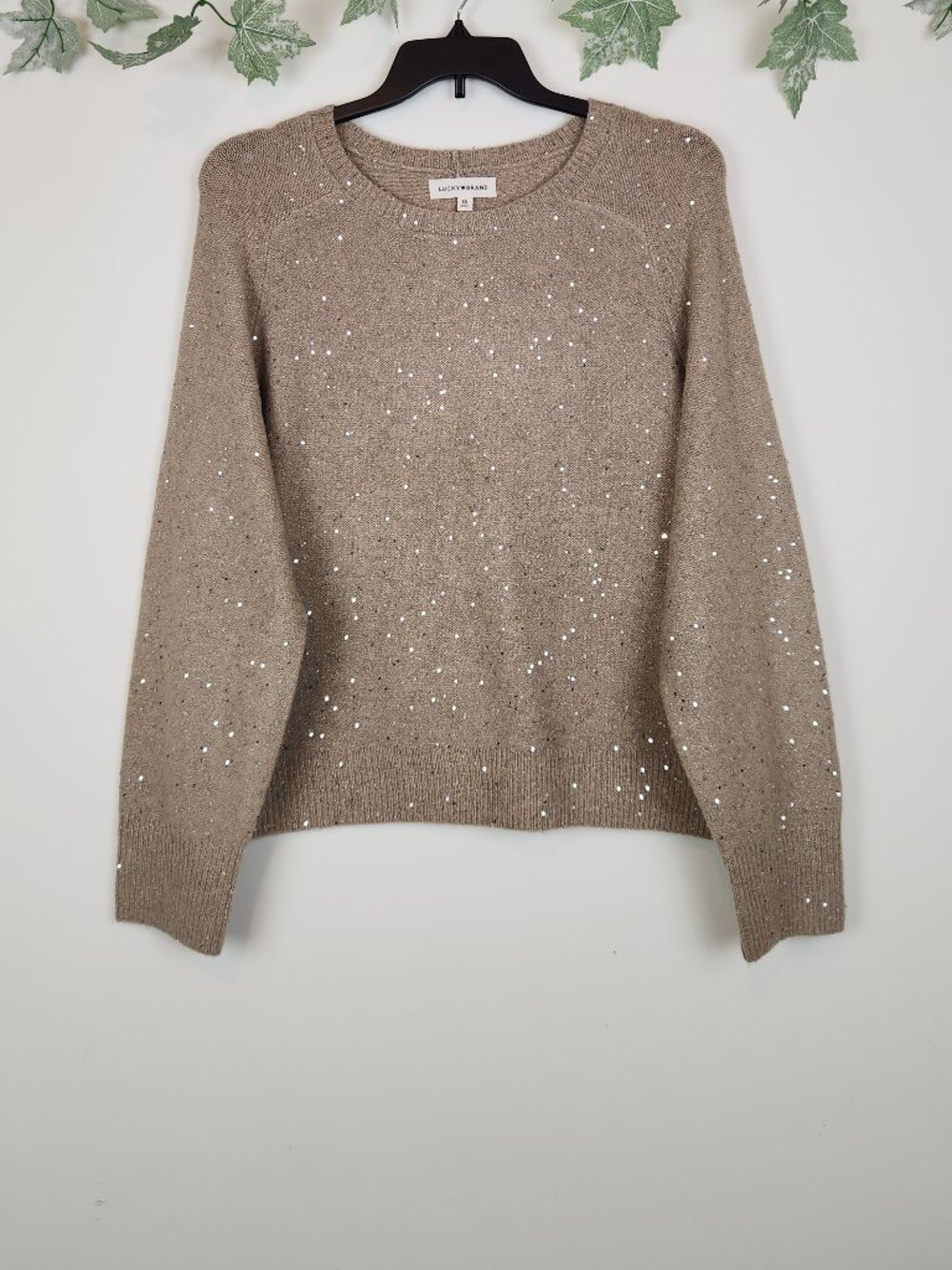 Lucky Brand Women's Size XXL Wool Blend Beige Sequin Embellished Sweater NWT